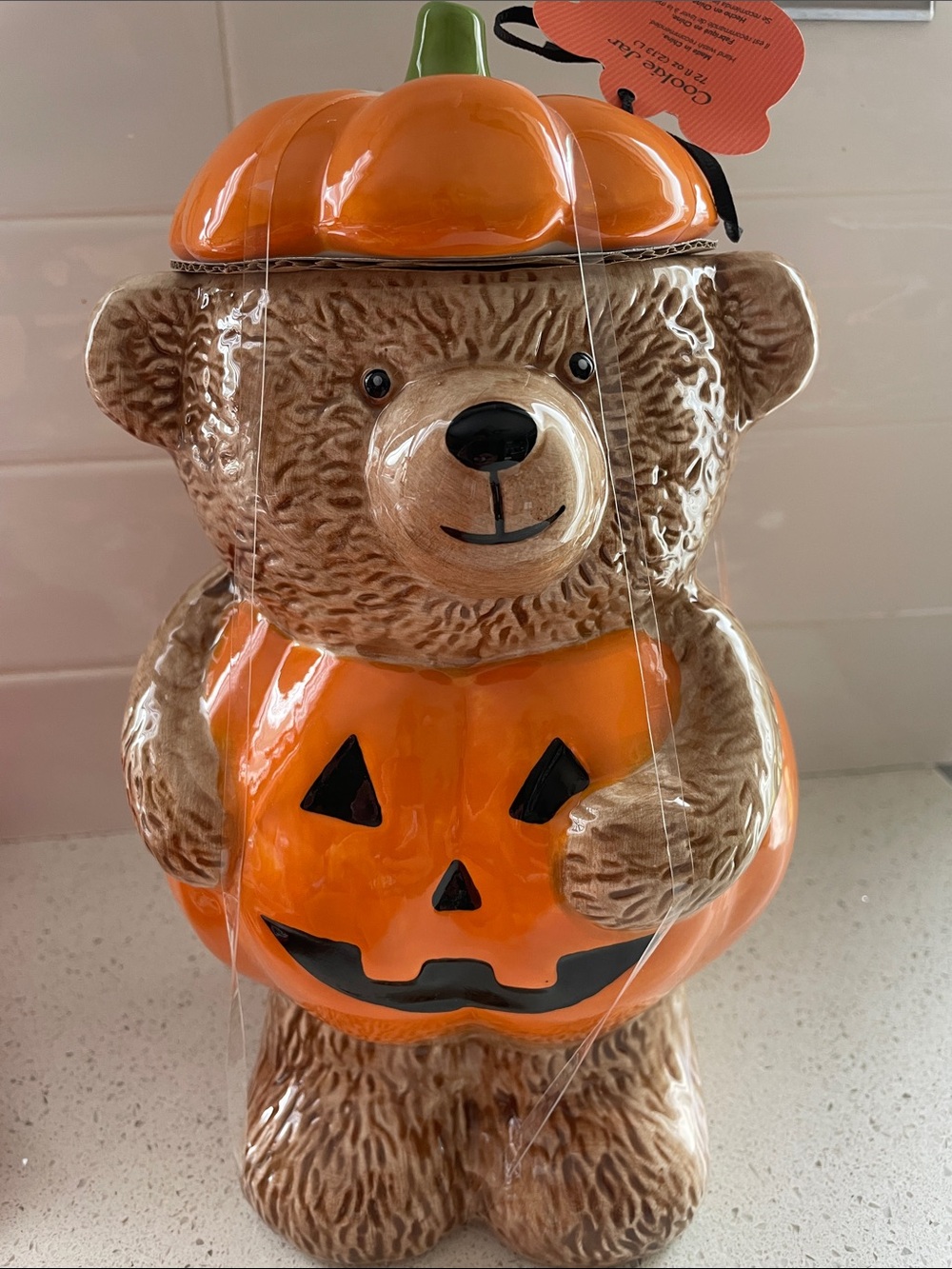 Bear Pumpkin Cookie Jar - Orange Bear Kitchen Canister